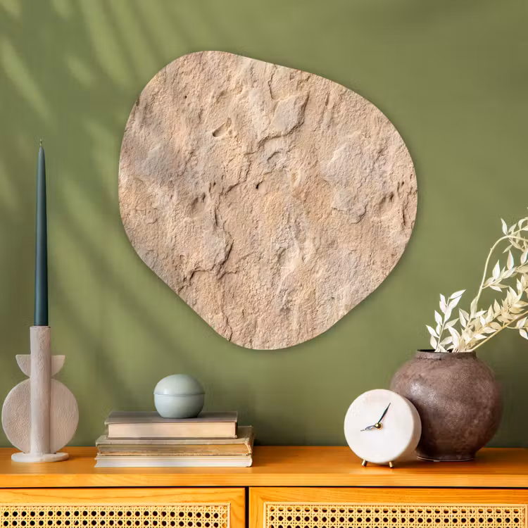 Textuur - Steen - Natuur - Beige Wandcirkel Organisch Aluminium middel -sfeer2