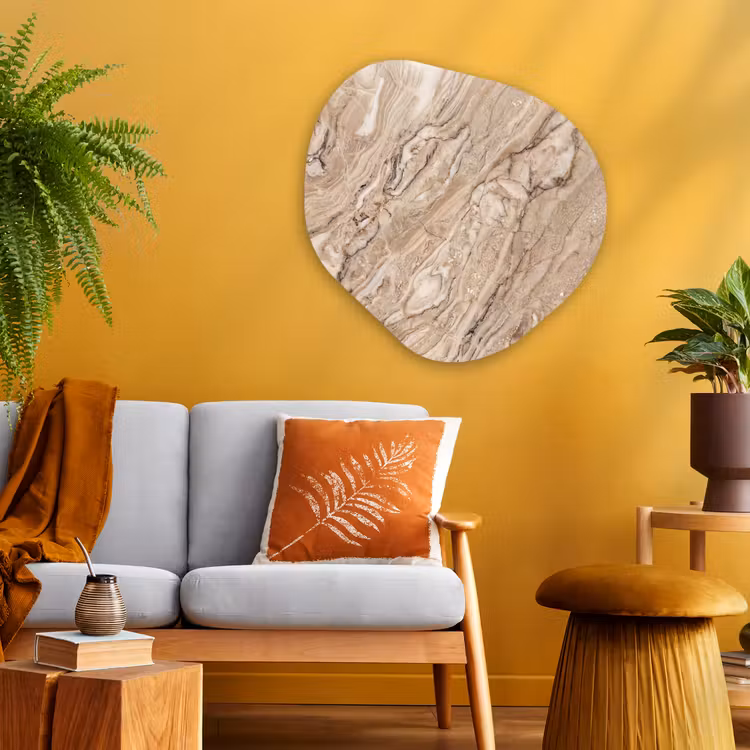 Textuur - Aders - Abstract - Modern - Beige Wandcirkel Organisch Aluminium middel -sfeer4
