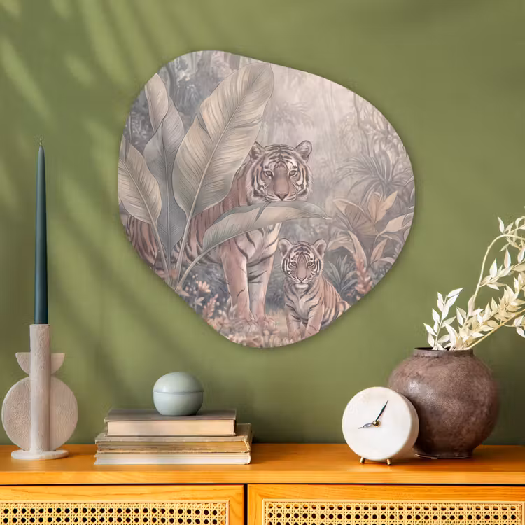 Tijger - Welp - Jungle - Illustratie - Dieren Wandcirkel Organisch Aluminium middel -sfeer2
