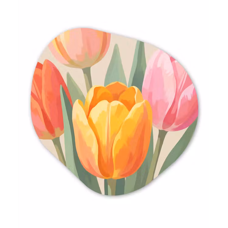 Tulpen - Abstract - Kleurrijk Wandcirkel Organisch Aluminium middel -3d