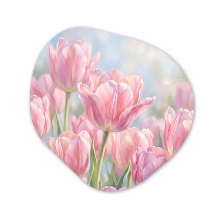 Tulpen - Veld - Lente - Roze Wandcirkel Organisch Aluminium middel -3d