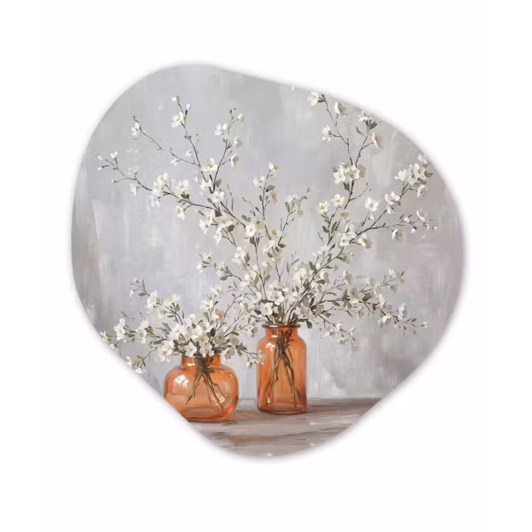 Vazen - Bloemen - Oranje Wandcirkel Organisch Aluminium middel -3d