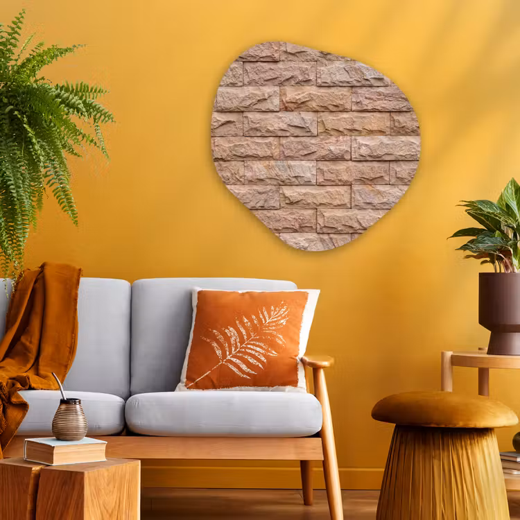 Muur - Steen - Ruw - Textuur - Beige Wandcirkel Organisch Aluminium middel -sfeer4