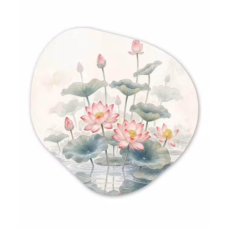 Aquarel - Lotusbloemen - Kleurrijk Wandcirkel Organisch Aluminium middel -3d