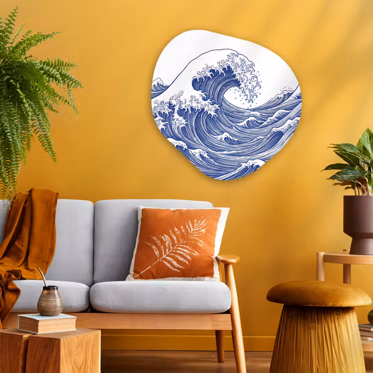 Golf - Japans - Zee - Illustratie - Blauw Wandcirkel Organisch Aluminium middel -sfeer4