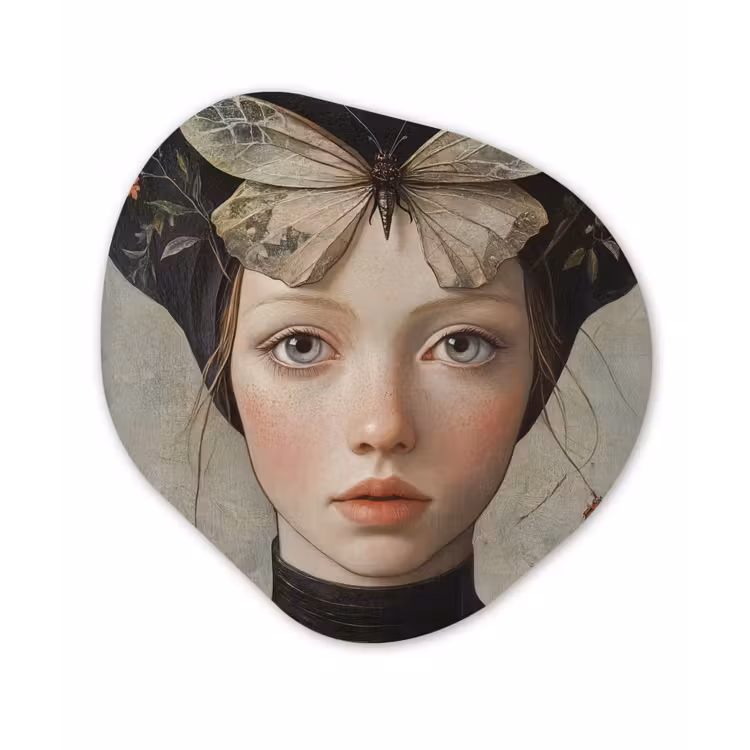 Woman - Butterfly - Art - Classic - Muted Wandcirkel Organisch Aluminium middel -3d