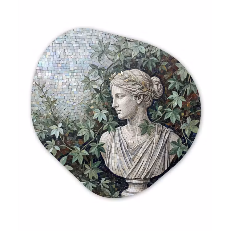 Vrouw - Klassiek - Mozaiëk - Natuur - Groen Wandcirkel Organisch Aluminium middel -3d