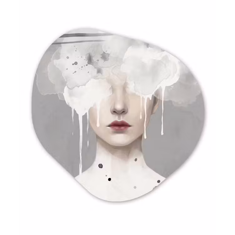 Vrouw - Wolk - Grijs Wandcirkel Organisch Aluminium middel -3d