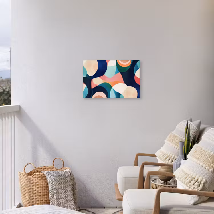 Abstract - Blauw - Roze Tuinposter op houten frame 2 cm dik klein -sfeer1