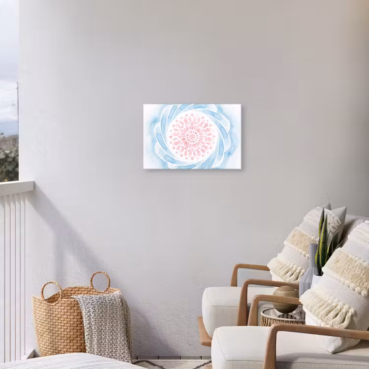 Abstract - Bloemvorm - Aquarel - Roze - Blauw Tuinposter op houten frame 2 cm dik klein -sfeer1