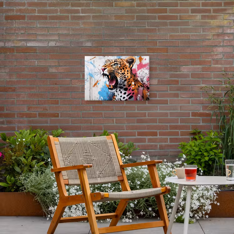 Abstract - Luipaard - Kleurrijk Tuinposter op houten frame 2 cm dik klein -sfeer3