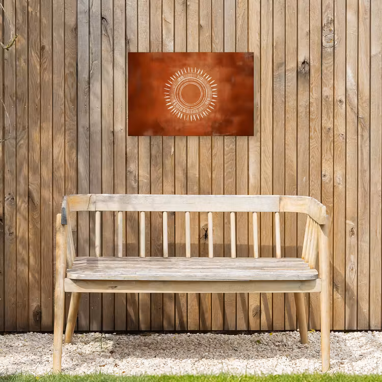 Abstract - Lijnen - Zonnestralen - Roodbruin Tuinposter op houten frame 2 cm dik klein -sfeer4