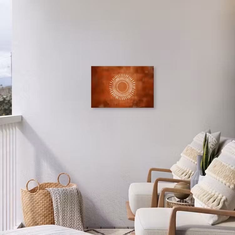 Abstract - Lijnen - Zonnestralen - Roodbruin Tuinposter op houten frame 2 cm dik klein -sfeer1