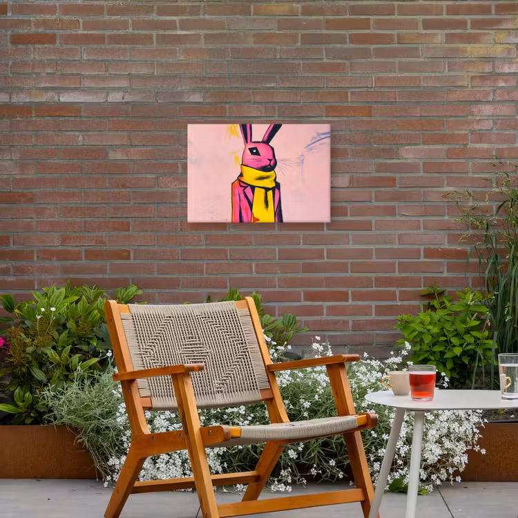 Abstract - Konijn - Sjaal - Geel Tuinposter op houten frame 2 cm dik klein -sfeer3