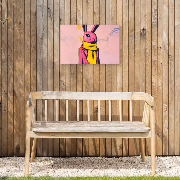 Abstract - Konijn - Sjaal - Geel Tuinposter op houten frame 2 cm dik klein -sfeer4