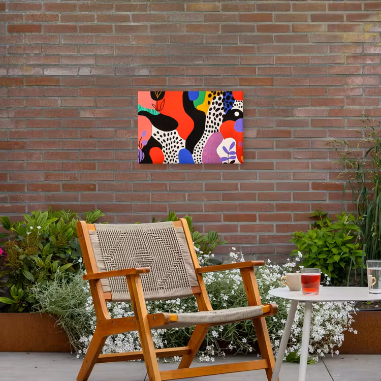 Abstract - Vormen - Kleuren - Stippen Tuinposter op houten frame 2 cm dik klein -sfeer3