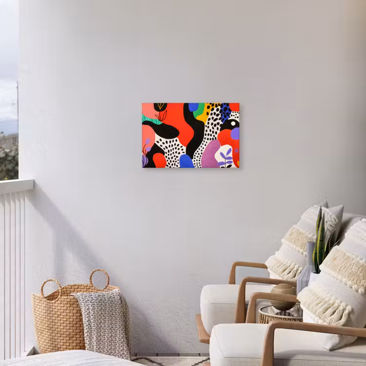 Abstract - Vormen - Kleuren - Stippen Tuinposter op houten frame 2 cm dik klein -sfeer1