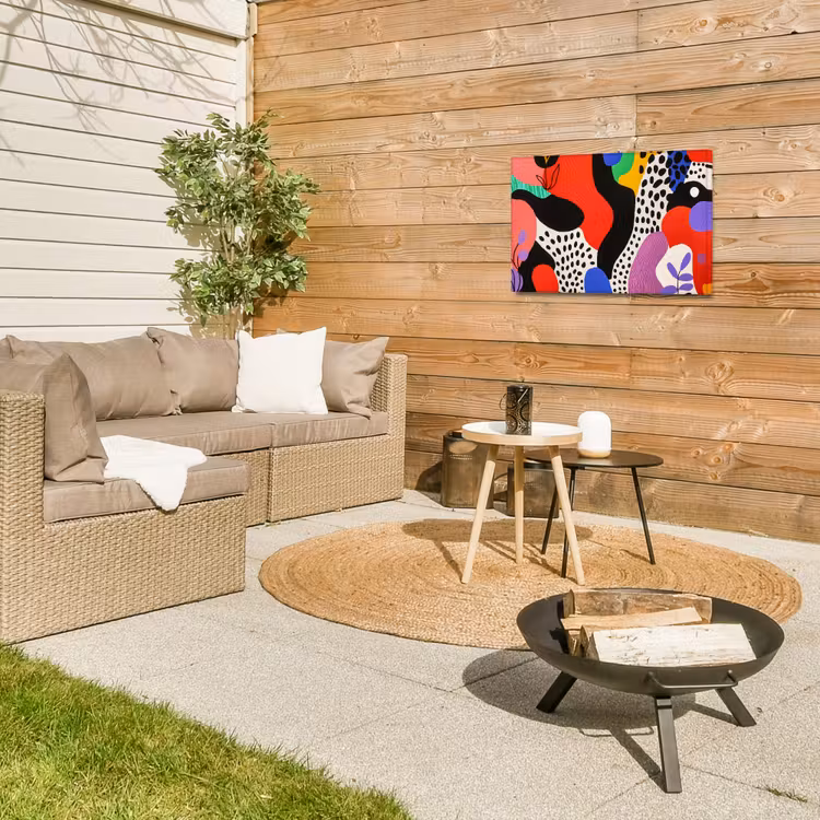 Abstract - Vormen - Kleuren - Stippen Tuinposter op houten frame 2 cm dik klein -sfeer2