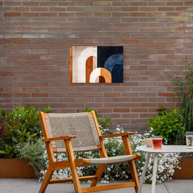 Abstract - Vormen - Donkerblauw Tuinposter op houten frame 2 cm dik klein -sfeer3