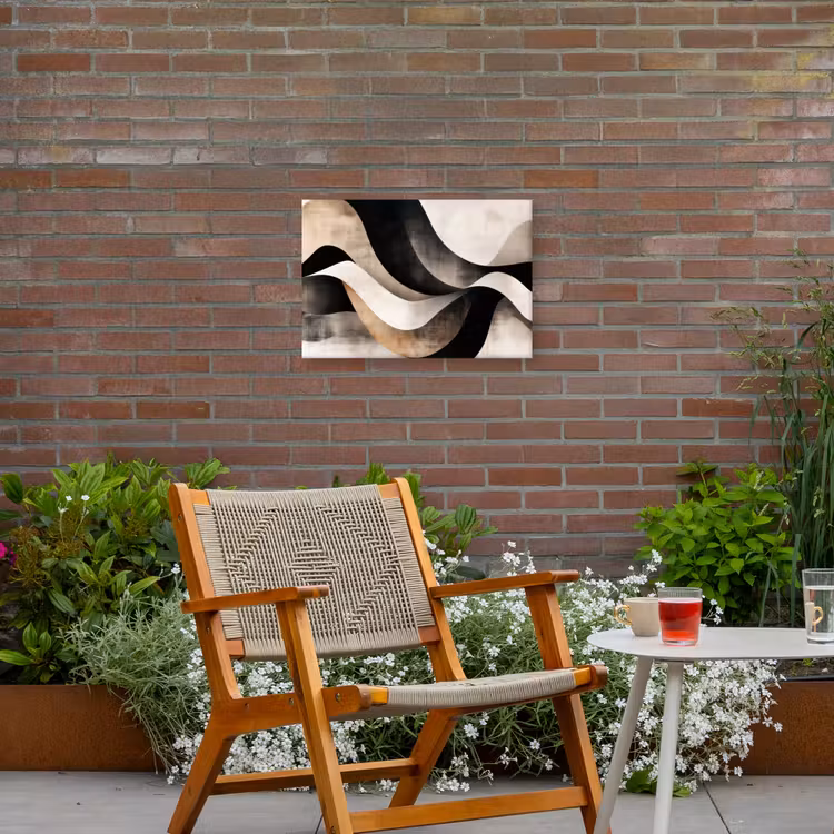 Abstract - Golven - Zwart - Verweerd Tuinposter op houten frame 2 cm dik klein -sfeer3