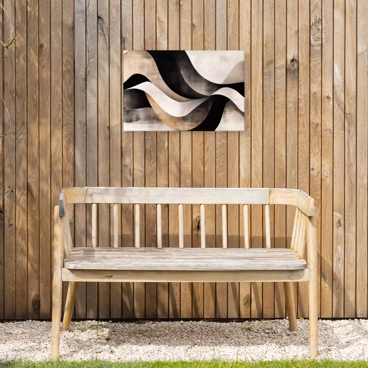 Abstract - Golven - Zwart - Verweerd Tuinposter op houten frame 2 cm dik klein -sfeer4