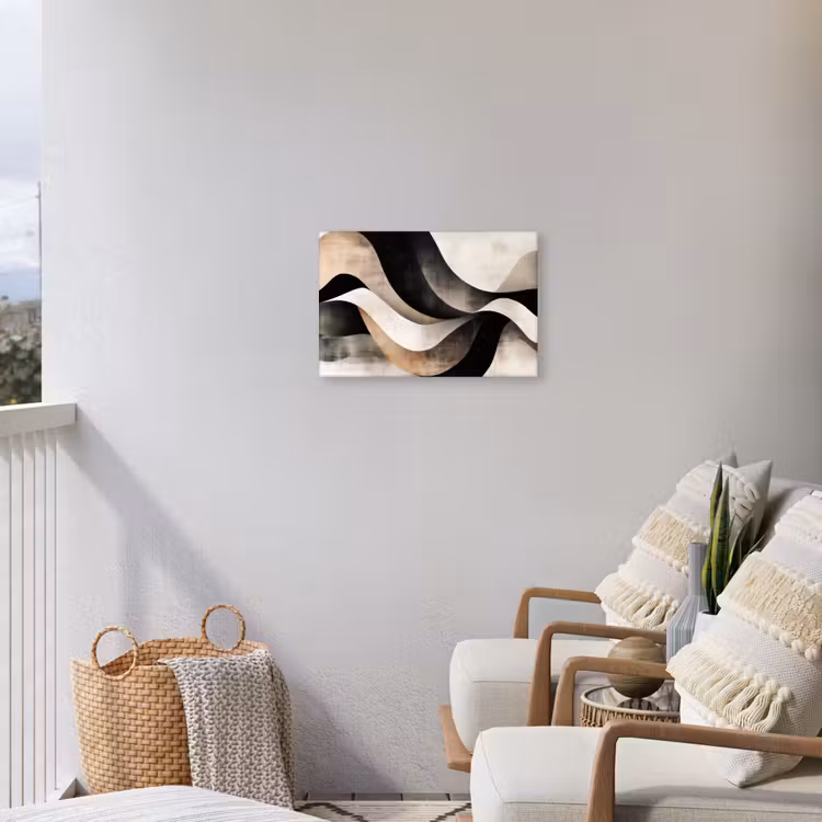 Abstract - Golven - Zwart - Verweerd Tuinposter op houten frame 2 cm dik klein -sfeer1