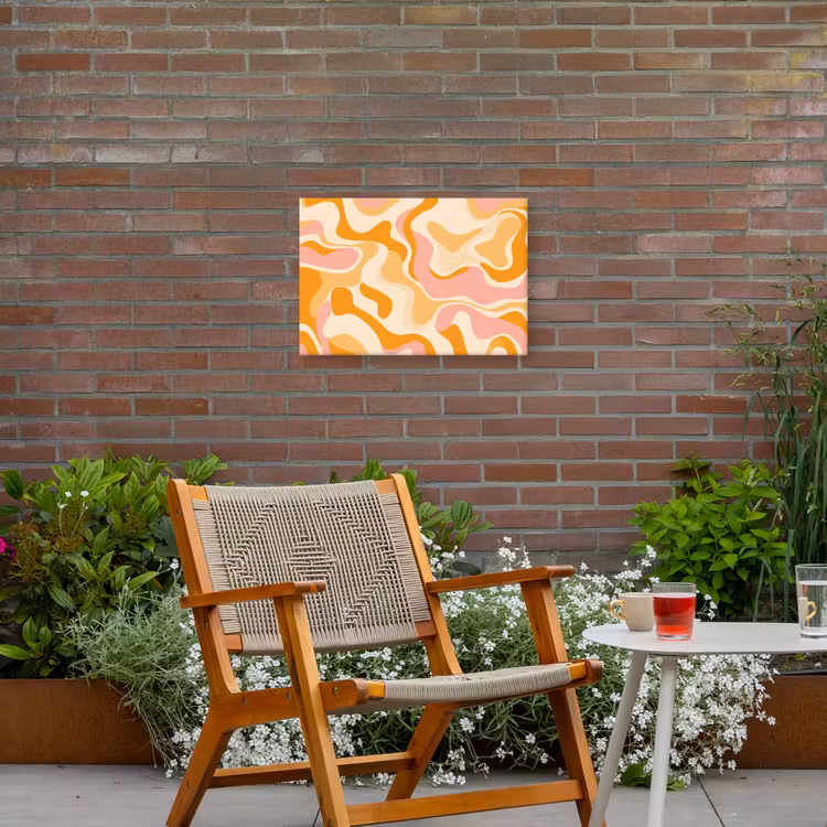 Abstract - Golvend - Oranje Tuinposter op houten frame 2 cm dik klein -sfeer3