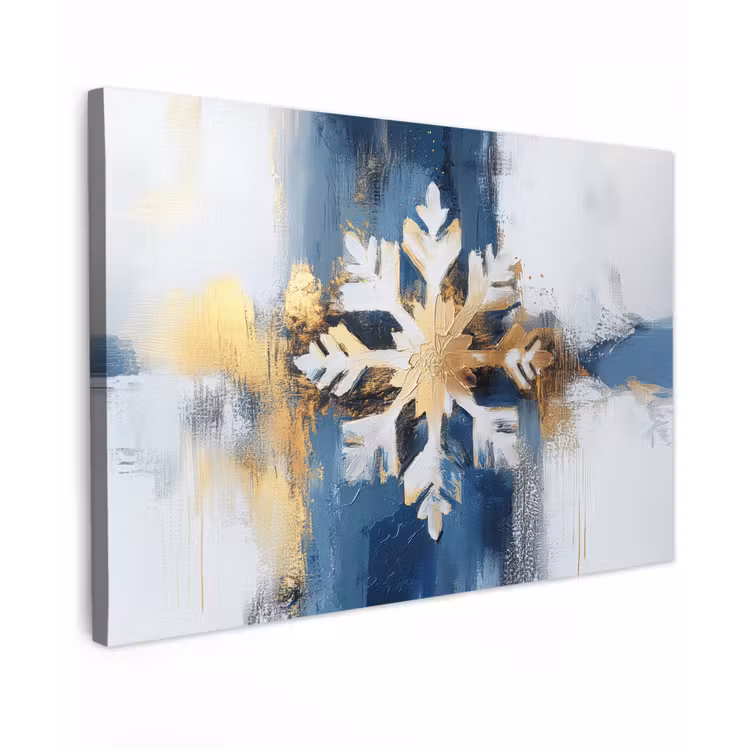 Abstract - Winter - Sneeuwvlok - Sneeuw - Goud Tuinposter op houten frame 2 cm dik klein -3d