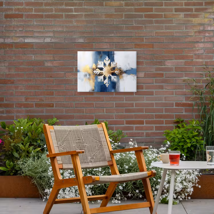 Abstract - Winter - Sneeuwvlok - Sneeuw - Goud Tuinposter op houten frame 2 cm dik klein -sfeer3