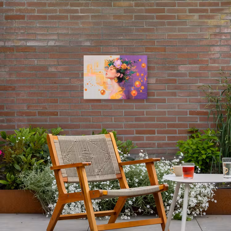 Abstract - Vrouw - Bloemenkroon - Goud Tuinposter op houten frame 2 cm dik klein -sfeer3