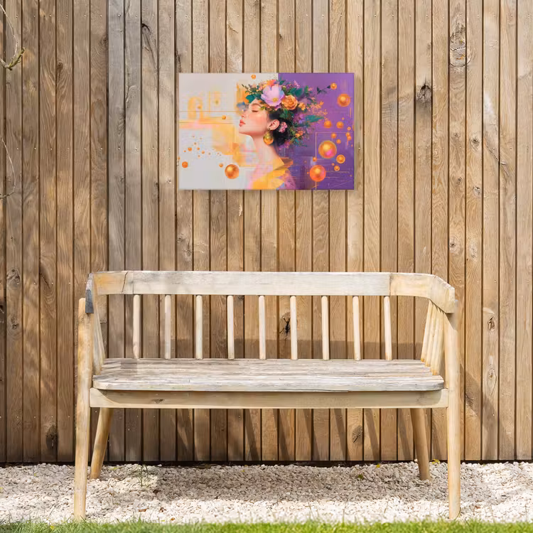 Abstract - Vrouw - Bloemenkroon - Goud Tuinposter op houten frame 2 cm dik klein -sfeer4