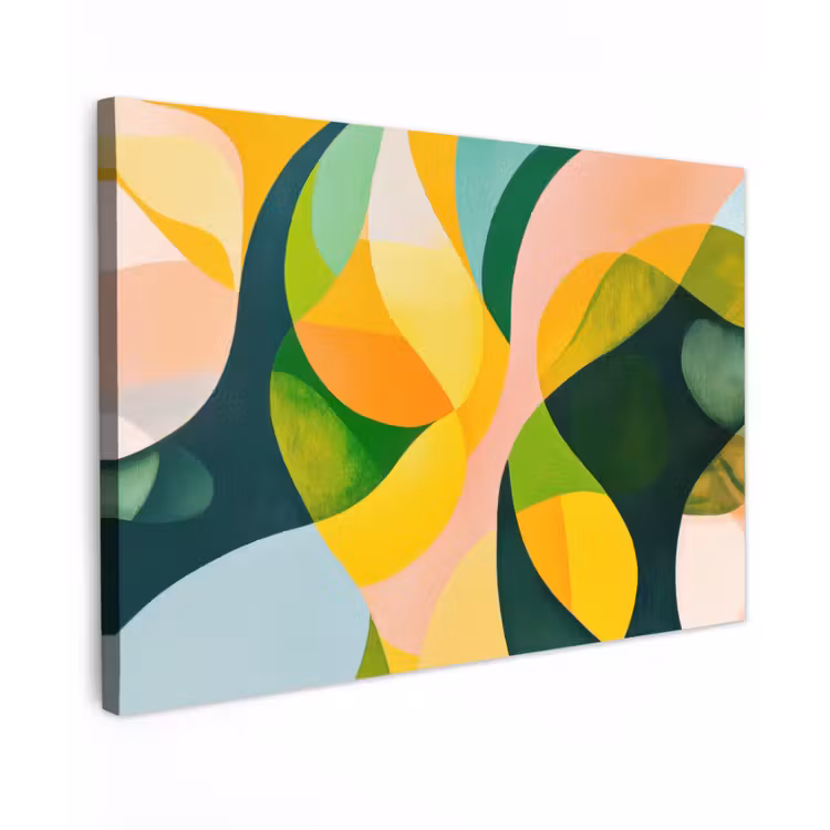 Abstract - Geel - Roze - Groen Tuinposter op houten frame 2 cm dik klein -3d