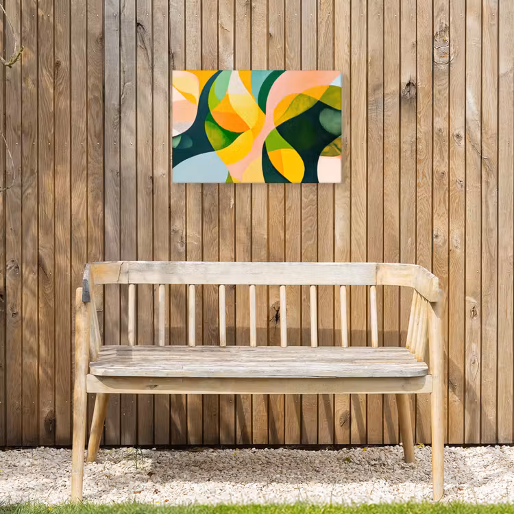 Abstract - Geel - Roze - Groen Tuinposter op houten frame 2 cm dik klein -sfeer4