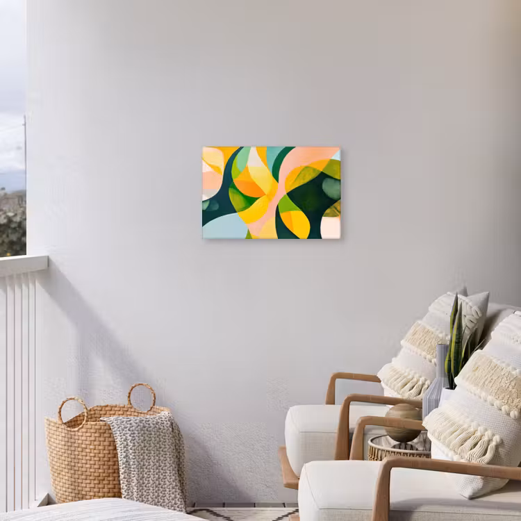 Abstract - Geel - Roze - Groen Tuinposter op houten frame 2 cm dik klein -sfeer1