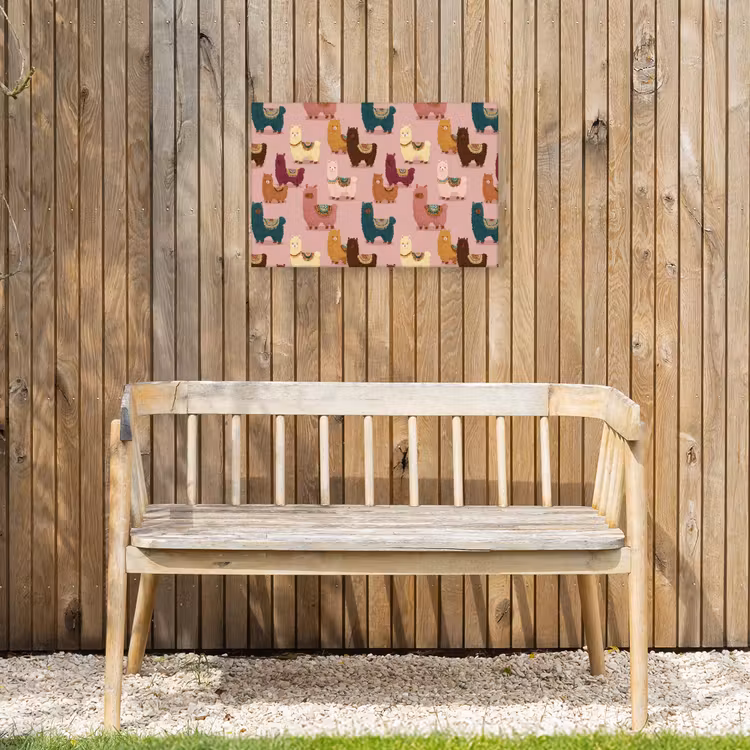 Alpaca's - Patroon - Kleurrijk Tuinposter op houten frame 2 cm dik klein 845 -sfeer4