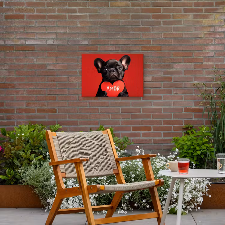 Amor - Hond - Hartje - Rood Tuinposter op houten frame 2 cm dik klein -sfeer3