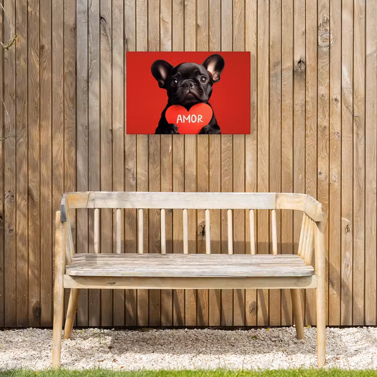 Amor - Hond - Hartje - Rood Tuinposter op houten frame 2 cm dik klein -sfeer4