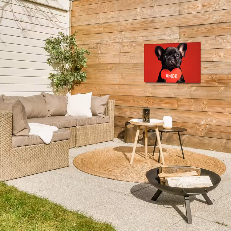Amor - Hond - Hartje - Rood Tuinposter op houten frame 2 cm dik klein -sfeer2