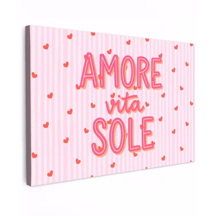 Amore vita sole - Roze - Hartjes Tuinposter op houten frame 2 cm dik klein -3d