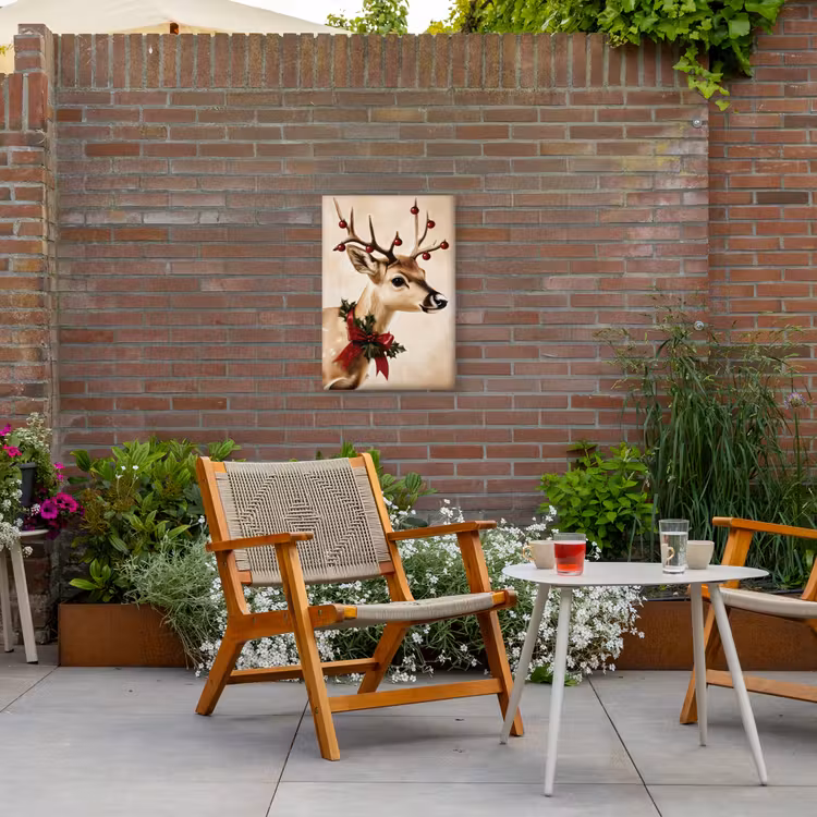 Gewei - Kerst - Rendier - Rood Tuinposter op houten frame 2 cm dik klein -sfeer3