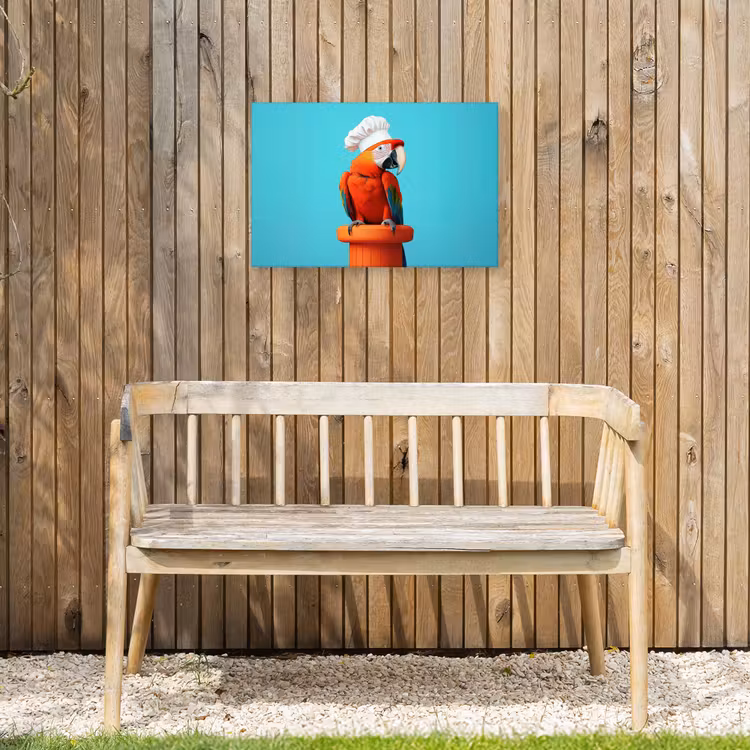 Ara - Koksmuts - Sokkel - Grappig Tuinposter op houten frame 2 cm dik klein -sfeer4