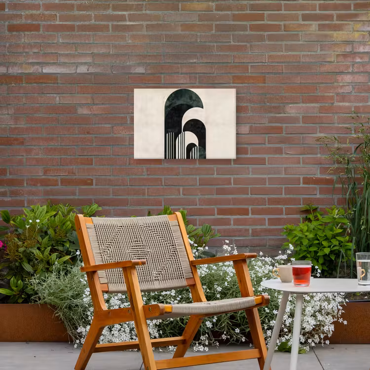 Bogen - Donkergroen - Lijnen Tuinposter op houten frame 2 cm dik klein -sfeer3