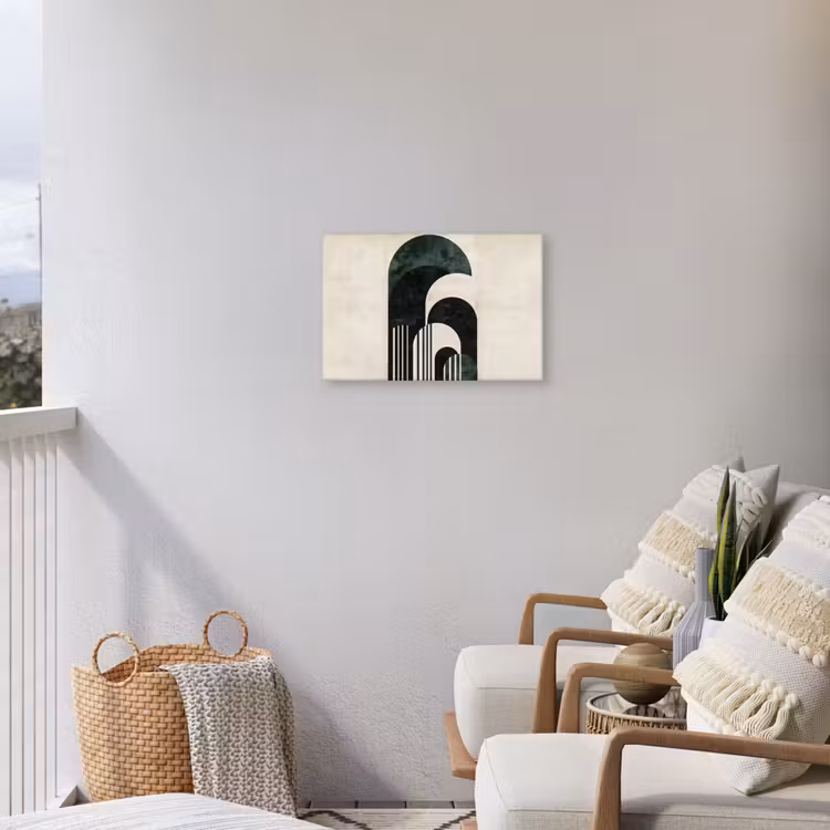 Bogen - Donkergroen - Lijnen Tuinposter op houten frame 2 cm dik klein -sfeer1