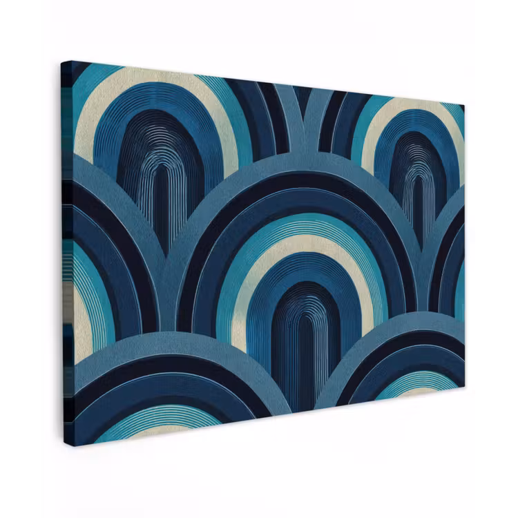 Bogen - Geometrisch - Patroon - Blauw - Retro Tuinposter op houten frame 2 cm dik klein 845 -3d