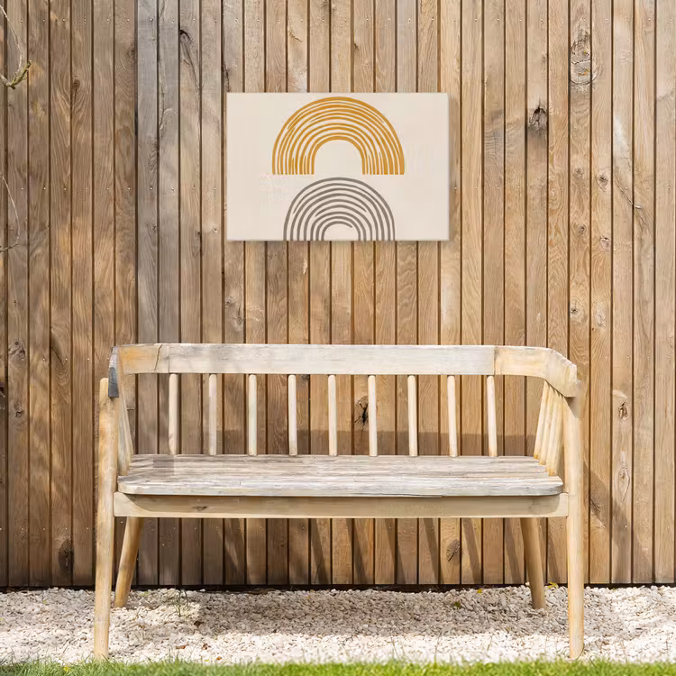 Bogen - Lijnen - Oranje - Minimalistisch Tuinposter op houten frame 2 cm dik klein -sfeer4
