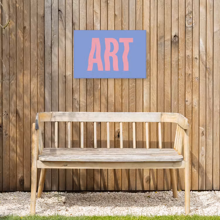 Art - Roze - Blauw Tuinposter op houten frame 2 cm dik klein -sfeer4