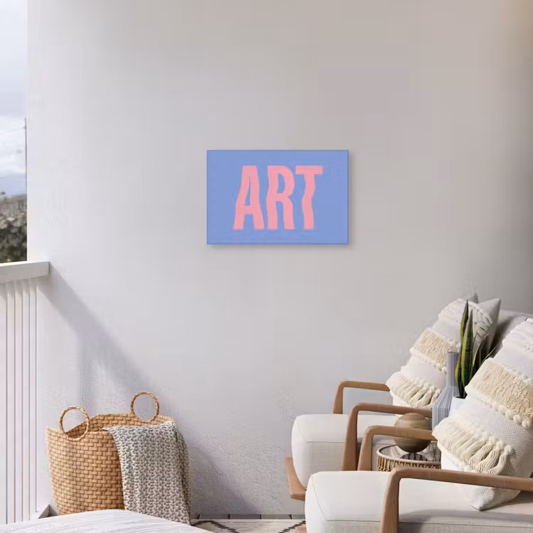 Art - Roze - Blauw Tuinposter op houten frame 2 cm dik klein -sfeer1