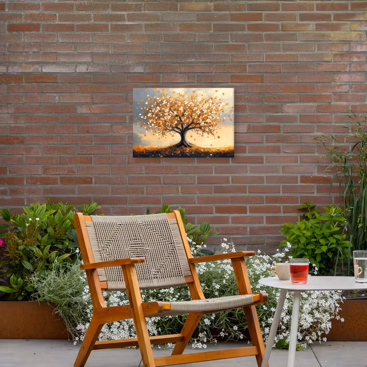 Herfst - Boom - Oranje - Bladeren - Levensboom - Abstract Tuinposter op houten frame 2 cm dik klein -sfeer3