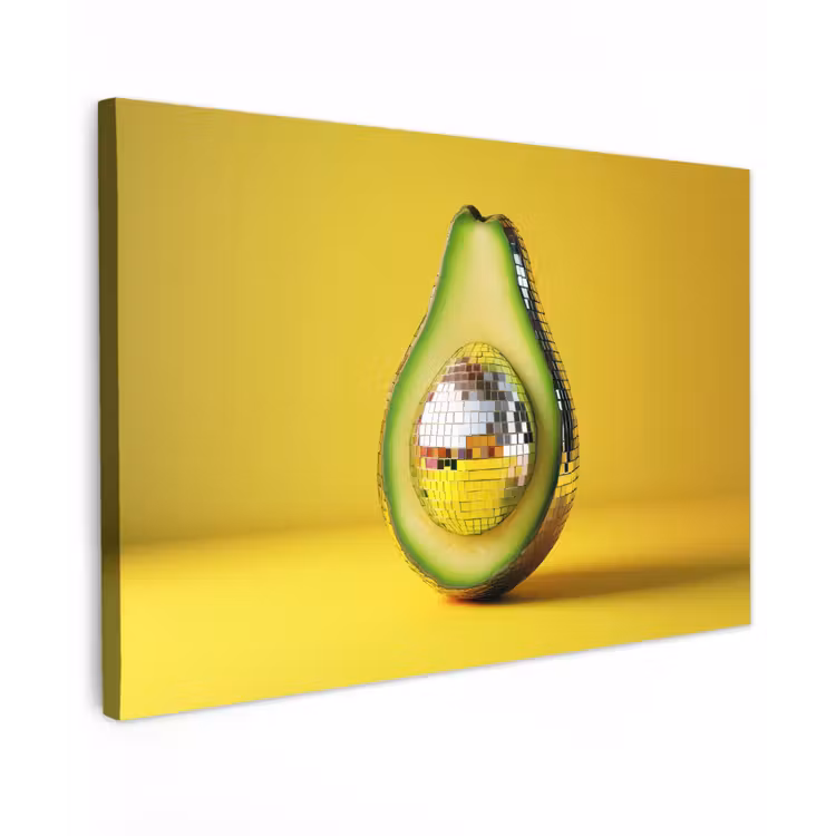 Avocado - Discobal - Geel - Glitter Tuinposter op houten frame 2 cm dik klein -3d