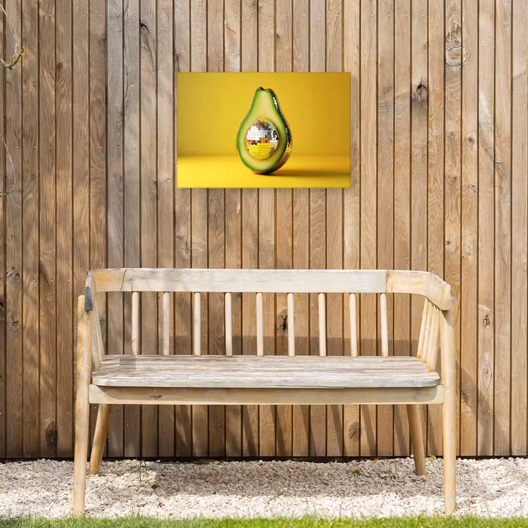 Avocado - Discobal - Geel - Glitter Tuinposter op houten frame 2 cm dik klein -sfeer4